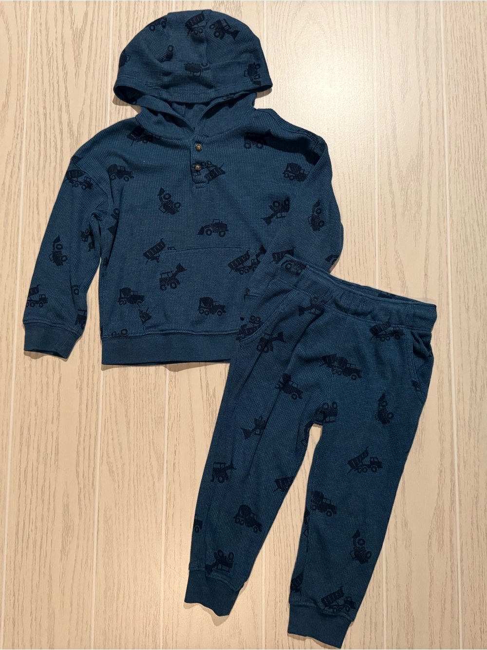 Carter’s Toddler Boys Size 3T Blue Construction Truck Hoodie Jogger 2-Piece Set